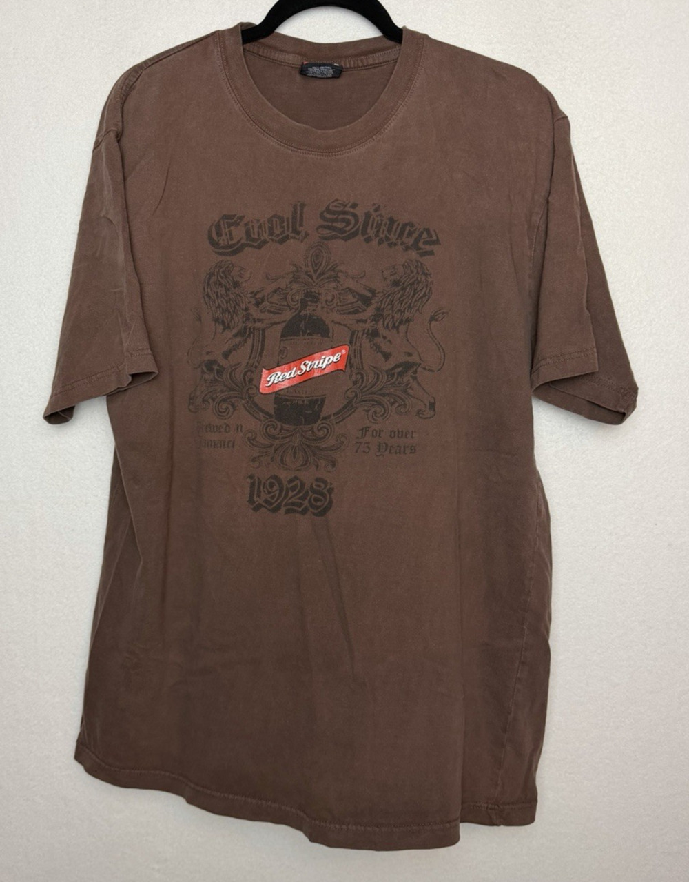 Red Stripe Jamaican Lager Brown T-Shirt Short Sleeve Cotton Men's Size XL